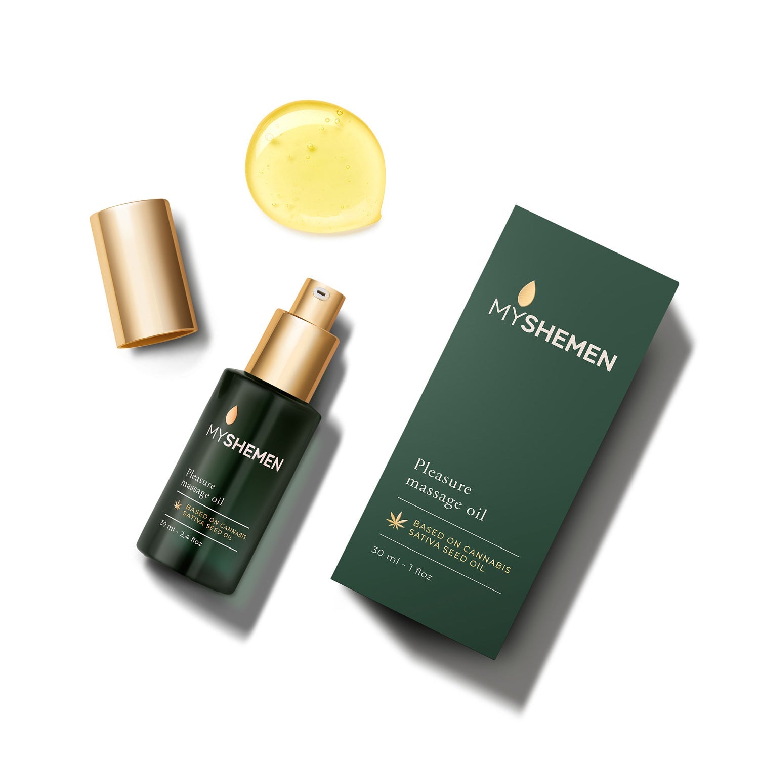 Hemp pleasure massage oil tub and packaging